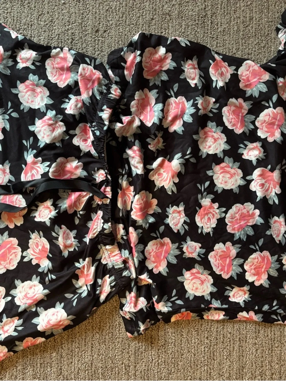 Floral Black and Pink Women’s Pajama Set - Picture 1 of 3